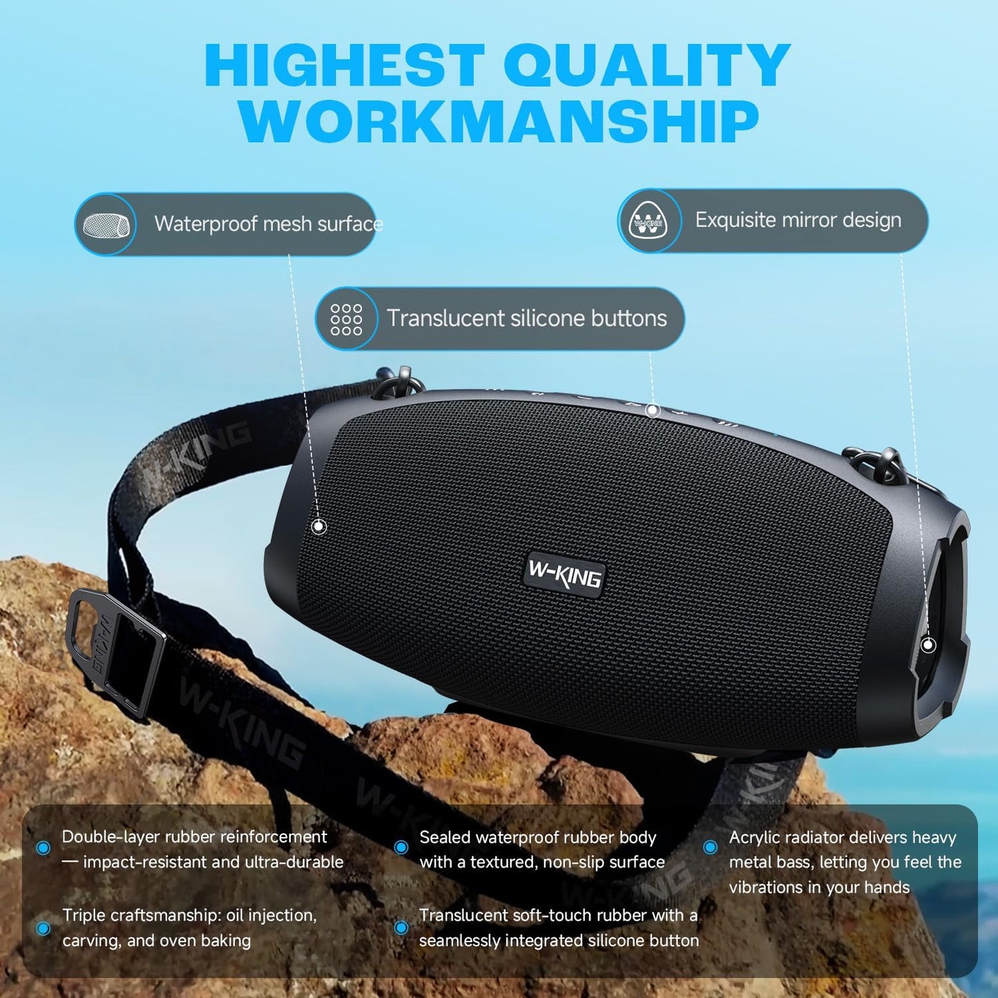 W-KING Bluetooth Speaker Wireless, X10, 120W Max IPX6 Waterproof Outdoor Loud Portable Haut Parleur Bluetooth Speaker Party Boombox,Triple Passive Radiators-70W Deep Bass/DSP/42H/PowerBank/TF/AUX/EQ/Opener