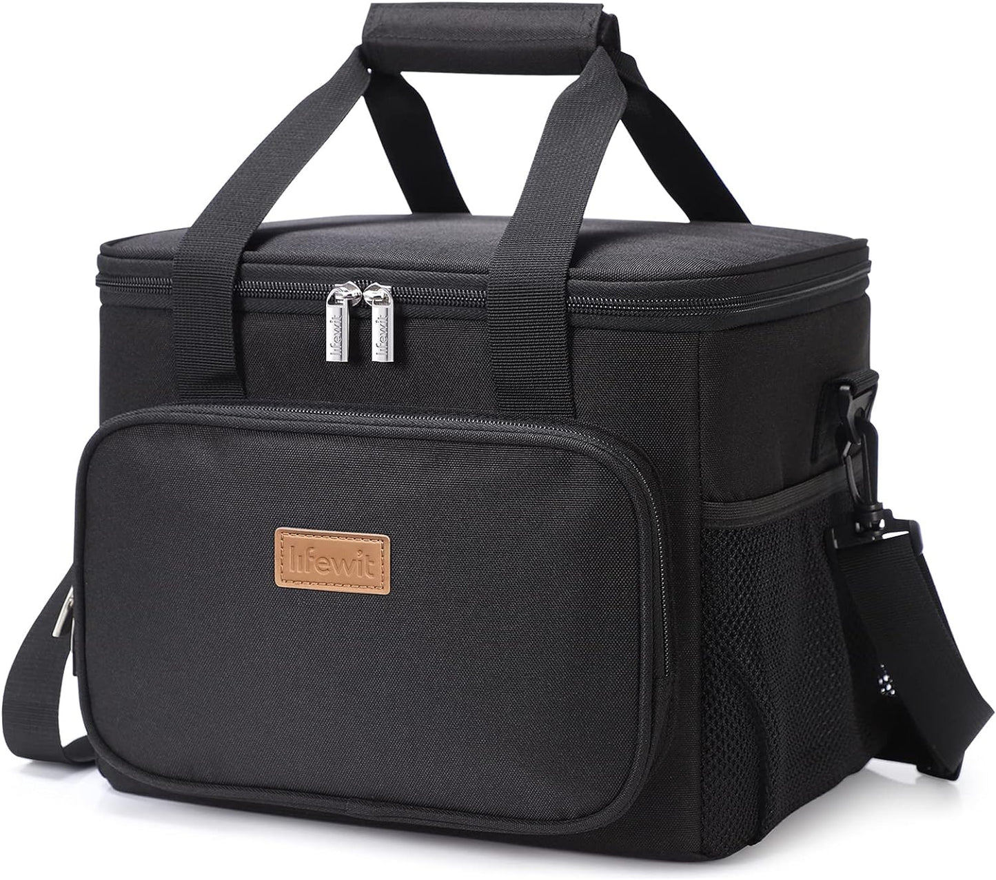 Lifewit Large Lunch Bag for Adults, 24-Can 15L Insulated Lunch Box Leakproof Soft Cooler Cooling Tote for Men Women, Waterproof Reusable Cooler Bags for Work Office Outdoor Picnic Camping, Black