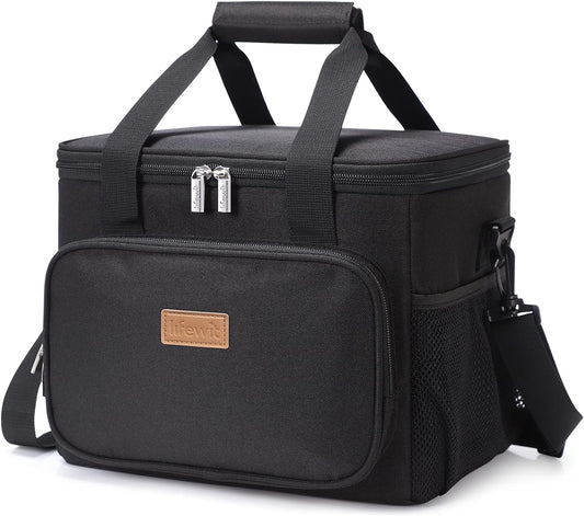 Lifewit Large Lunch Bag for Adults, 24-Can 15L Insulated Lunch Box Leakproof Soft Cooler Cooling Tote for Men Women, Waterproof Reusable Cooler Bags for Work Office Outdoor Picnic Camping, Black