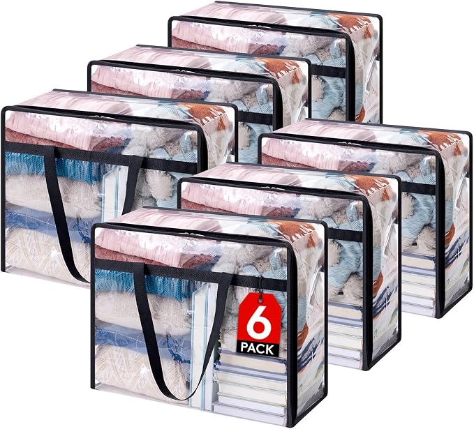 4 Pack Clear Clothes Storage Bags, 40L Plastic Blanket Storage Bags, Vinyl Foldable Moving Bags with Zipper, Closet Organizers and Storage Containers for Bedding, Duvet, Comforter