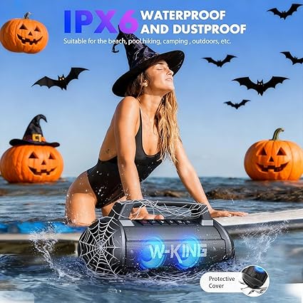W-KING Bluetooth Speaker Loud, D10,  120W Peak Portable Speaker Bluetooth Wireless Party Boombox with 2* Subwoofer/70W Deep Bass, Lights/IPX6/42H/DSP/EQ/BT5.0/USB/TF/AUX, Haut Parleur Stereo Sound for Home