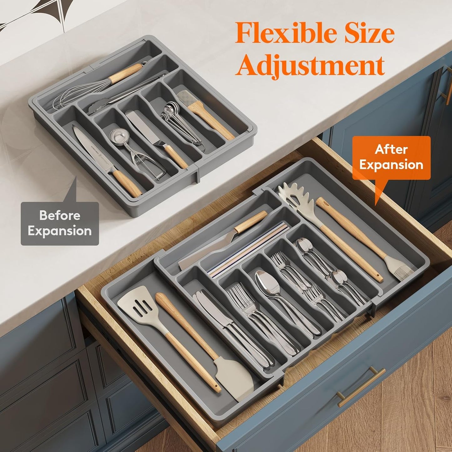 Lifewit Silverware Drawer Organizer, Expandable Utensil Organizer for Kitchen Drawers, Adjustable Cutlery and Flatware Tray, Plastic Spoons Forks Knives Holder Storage Dividers, Extra Large