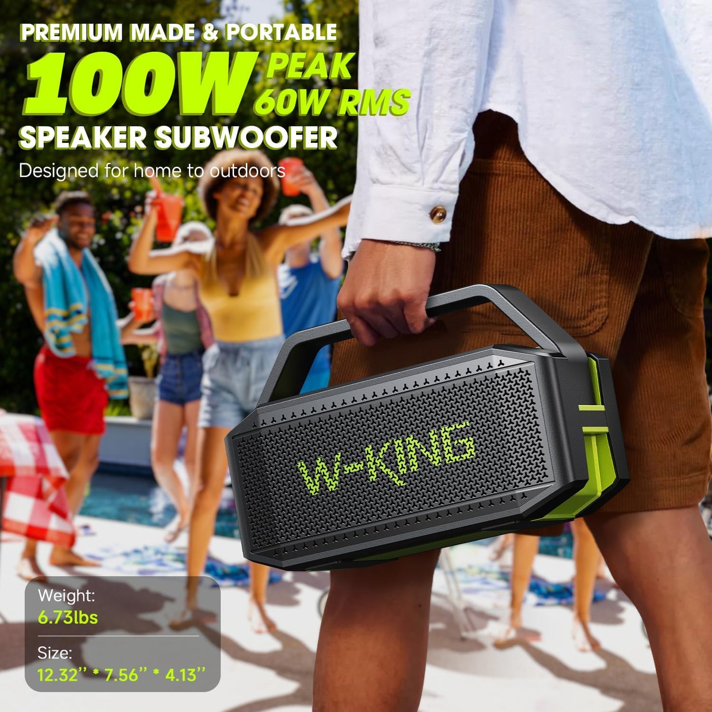 W-KING Bluetooth Speaker - D9-1, (100W PEAK)60W Rich Bass, IPX6 Waterproof Haut parleur Loud Portable Wireless Speakers Outdoor Boombox, 40H Play, Power Bank, BT5.0, TF Card, AUX, EQ for Beach Party Camping