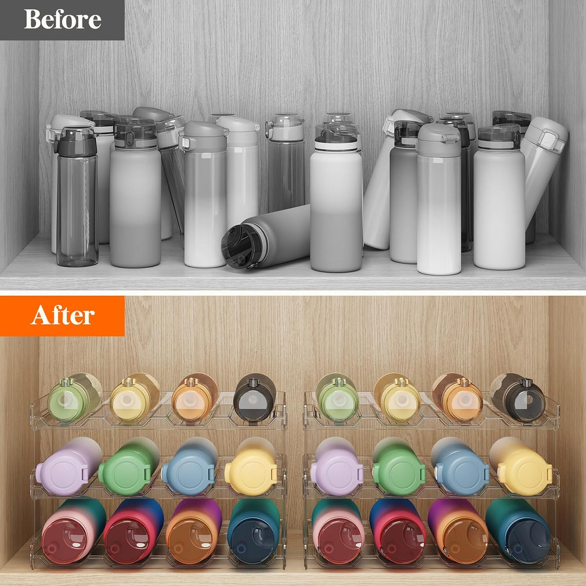 Stackable Water Bottle Organizer, 4-Tier, Holds 12 Bottles