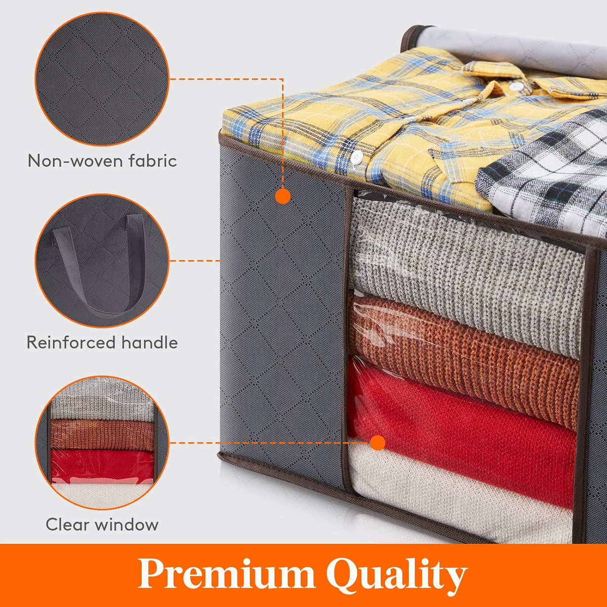 4 Pack Clothes Storage Bag, Foldable Storage Bins for Clothes, Blankets, Fabric Wardrobe Closet Organizers with Reinforced Handle, Sturdy Zipper, Moving Bags With Clear Window, Grey