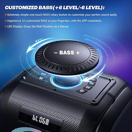 (Open Box) T9 Pro, W-KING 270W PEAK Bluetooth Speaker Wireless Portable Loudest Party Boom Box Haut Parleur Bluetooth/Massive 125dB/12 Custom Bass, 2*6.5'' Woofers-Super Bass/IPX5/MIC&GTR in/USB/TF/AUX,Removable Battery