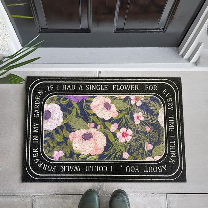 W&M Welcome Door Mat Waterproof Entrance Doormat Indoor and Outdoor Washable Flower Entry Rug with Non Slip Rubber Backing Low Profile Floor Mat Easy Clean-Floral Design