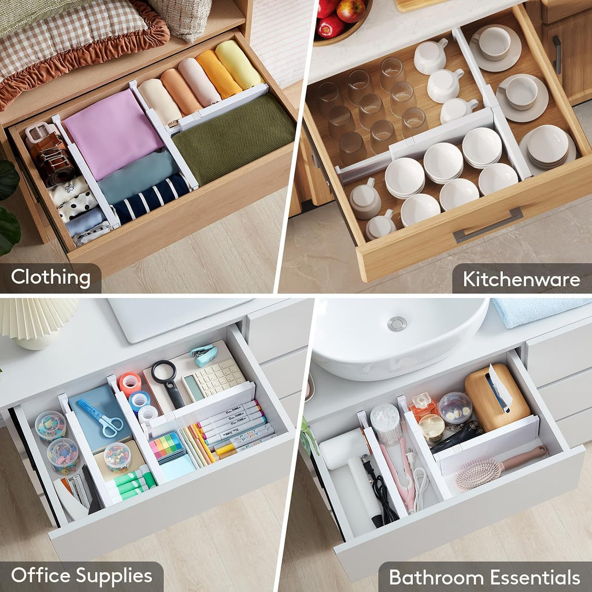 Adjustable Drawer Dividers, 4" High 10.9-16" Long, 5/8/14 Pack