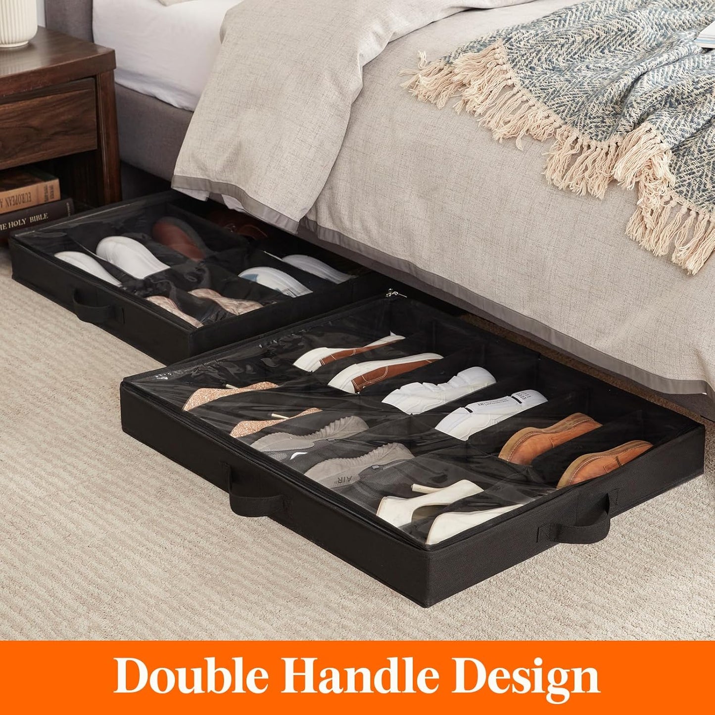 Lifewit Under Bed Shoe Storage Organizer for Closet, Underbed Storage Container Box with Clear Cover See Through Window Fabric Storage Bins