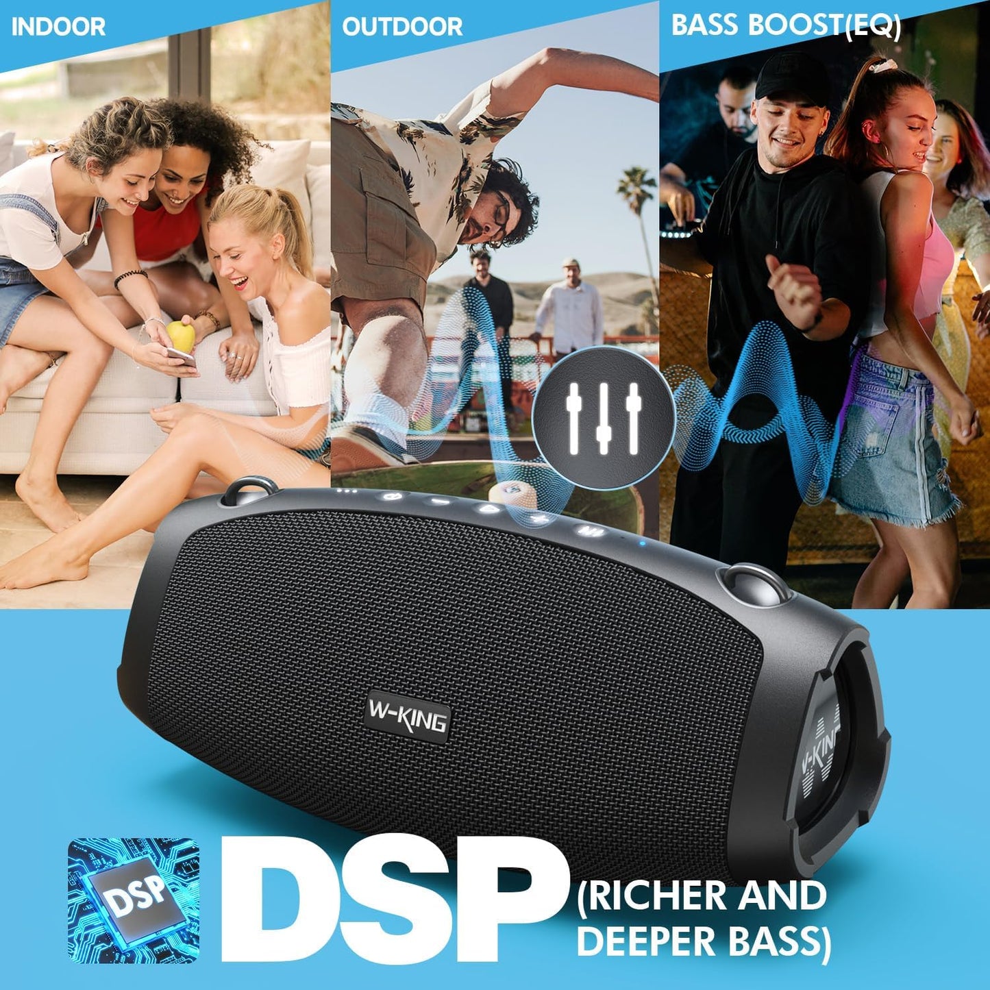 W-KING Bluetooth Speaker Wireless, X10, 120W Max IPX6 Waterproof Outdoor Loud Portable Haut Parleur Bluetooth Speaker Party Boombox,Triple Passive Radiators-70W Deep Bass/DSP/42H/PowerBank/TF/AUX/EQ/Opener