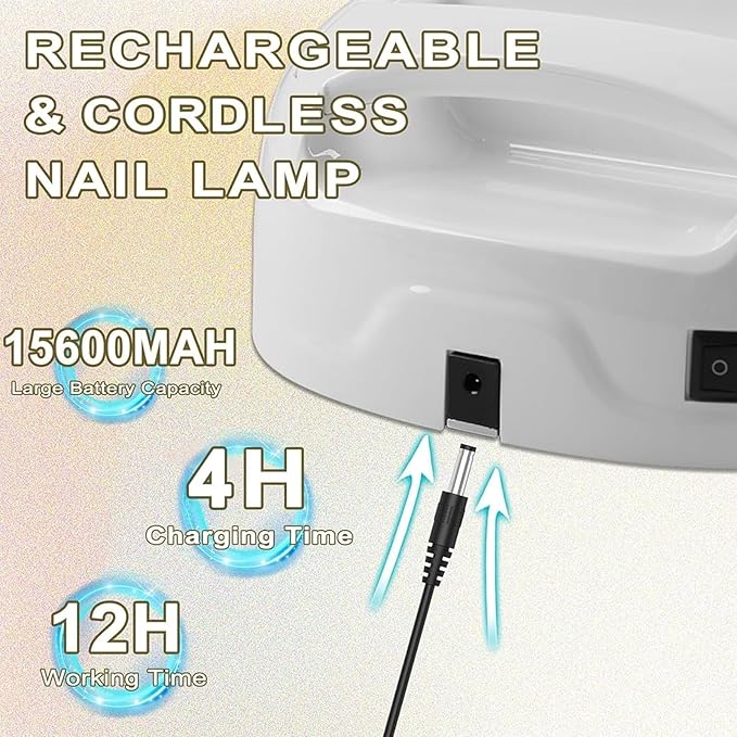 96W Rechargeable UV LED Nail Lamp, Portable Cordless UV Light for Nails with LCD Display Auto Sensor, 4 Timer Setting and Smart Sensor Nail Dryer,Nail Cure Light with Removable Bottom