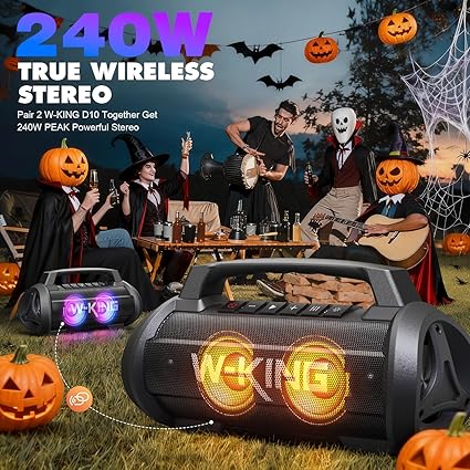 W-KING Bluetooth Speaker Loud, D10,  120W Peak Portable Speaker Bluetooth Wireless Party Boombox with 2* Subwoofer/70W Deep Bass, Lights/IPX6/42H/DSP/EQ/BT5.0/USB/TF/AUX, Haut Parleur Stereo Sound for Home