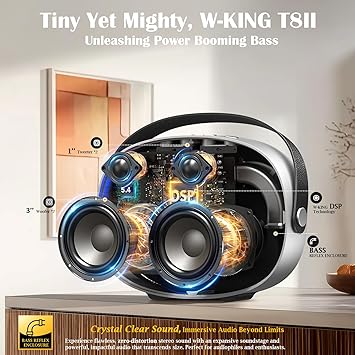 Bluetooth Speaker Loud, W-KING T8II Portable Bluetooth Speakers Wireless, 96W Peak Powerful Outdoor Boombox Subwoofer, Deep Bass/Clear Sound, BT5.4/Fast Charging/USB/AUX, Party Large Speaker