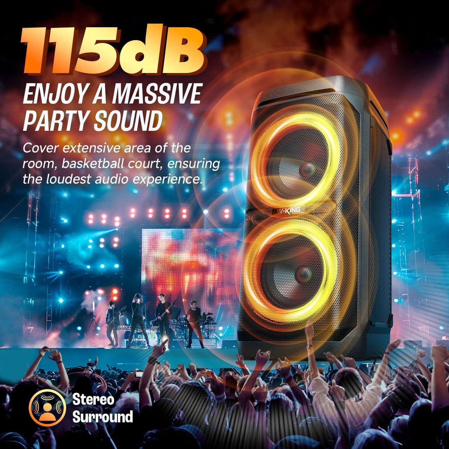 240W Peak Speakers Bluetooth Wireless Loud, T11, 115dB Deep Bass, Large Haut Parleur Bluetooth Party Box,Portable Boombox,IPX6 Waterproof Party Outdoor Speakers, RGB Lights, 24H, MIC & Guitar in, TF, AUX
