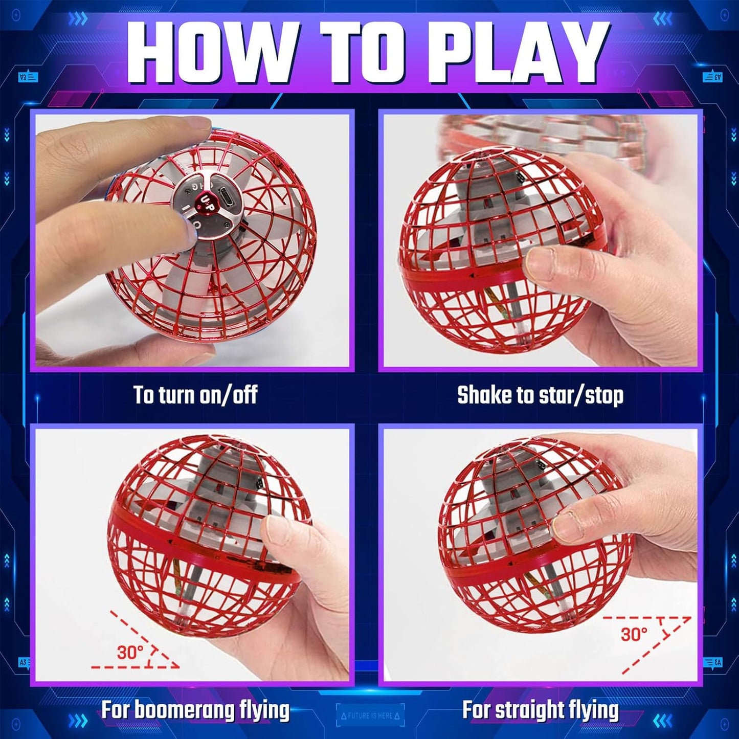 Sosuy 2026 Flying Orb Ball Toys for Kids, Magical Hover Space Fly Boomerang Spinner Galaxy Mini Hand Rotating Drone Cool Stocking Stuffers for Boys Girls Teen Aged 6 7 8 9 10+ Red