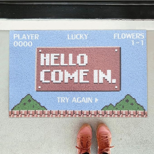 W&M Welcome Door Mat Funny Cartoon Waterproof Decorative Entrance Entry Doormat for Indoor Outdoor Creative Washable Front Porch Rug Non Slip Rubber Back Low Profile Easy Clean