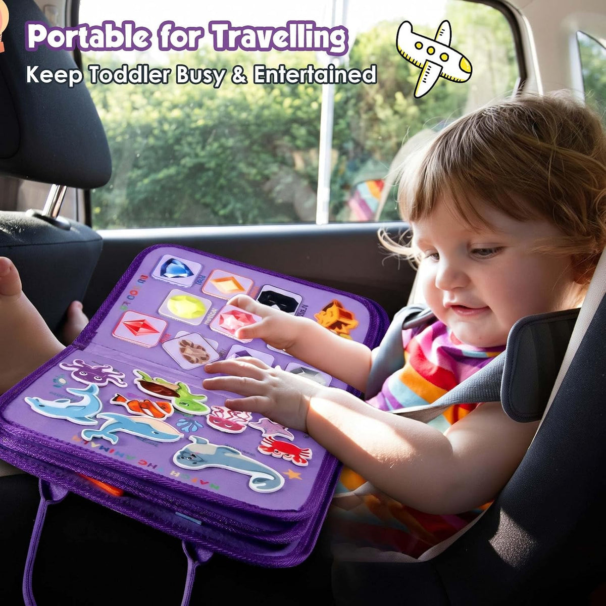 Winblo Toddler Busy Board - Montessori Toys for 2 Year Old Girl Birthday Gift - Educational Learning Sensory Busy Book for Toddlers, Ages 2-4 Travel Activities Toys for Airplane Car