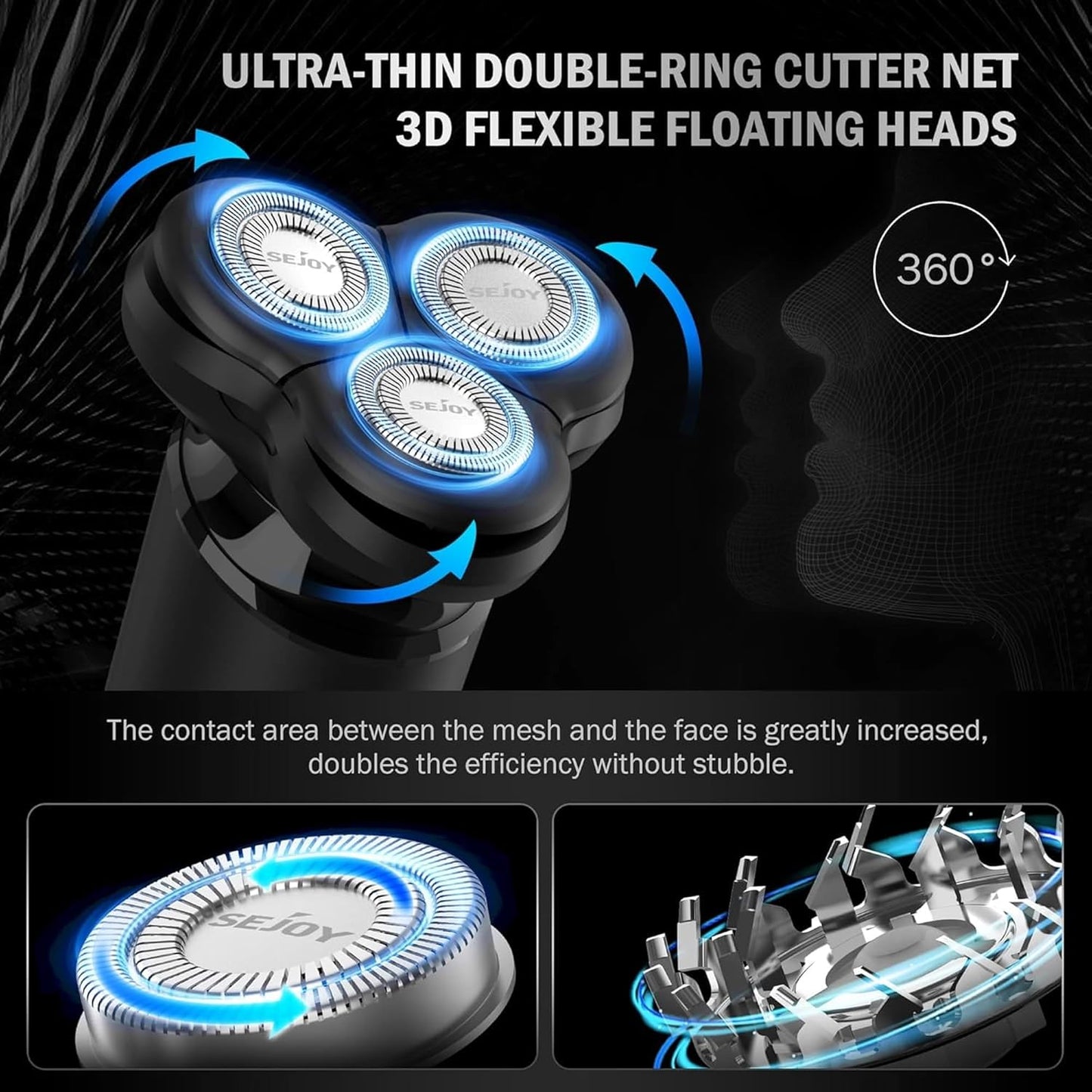 Electric Rotary Shaver for Men Magnetic Cutter Head, 3D Floating Blades, Anti-Pinch System, Type-C Fast Charging, Low-Noise, Ergonomic Handle Daily Beard & Facial Shaving Model Victor
