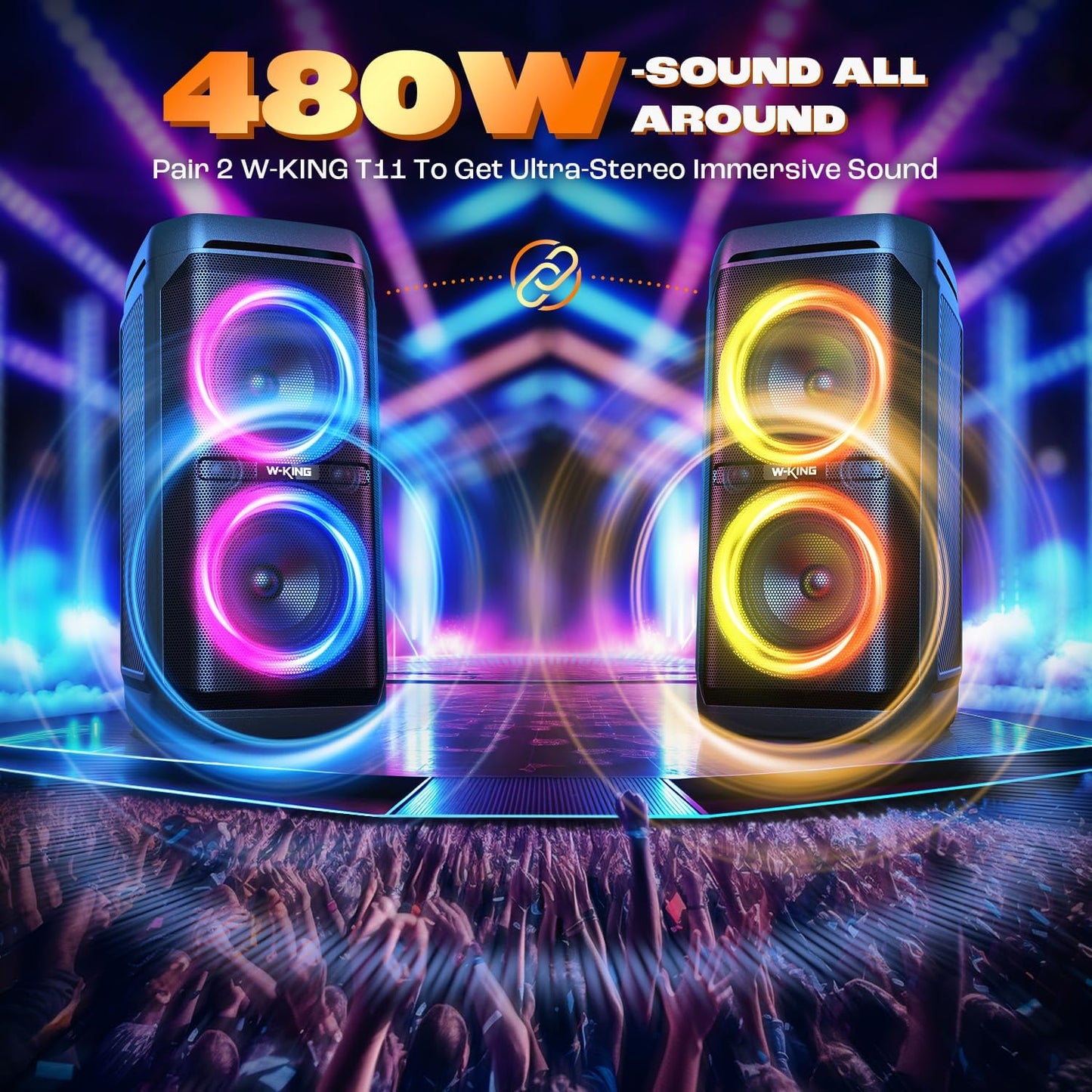 240W Peak Speakers Bluetooth Wireless Loud, T11, 115dB Deep Bass, Large Haut Parleur Bluetooth Party Box,Portable Boombox,IPX6 Waterproof Party Outdoor Speakers, RGB Lights, 24H, MIC & Guitar in, TF, AUX