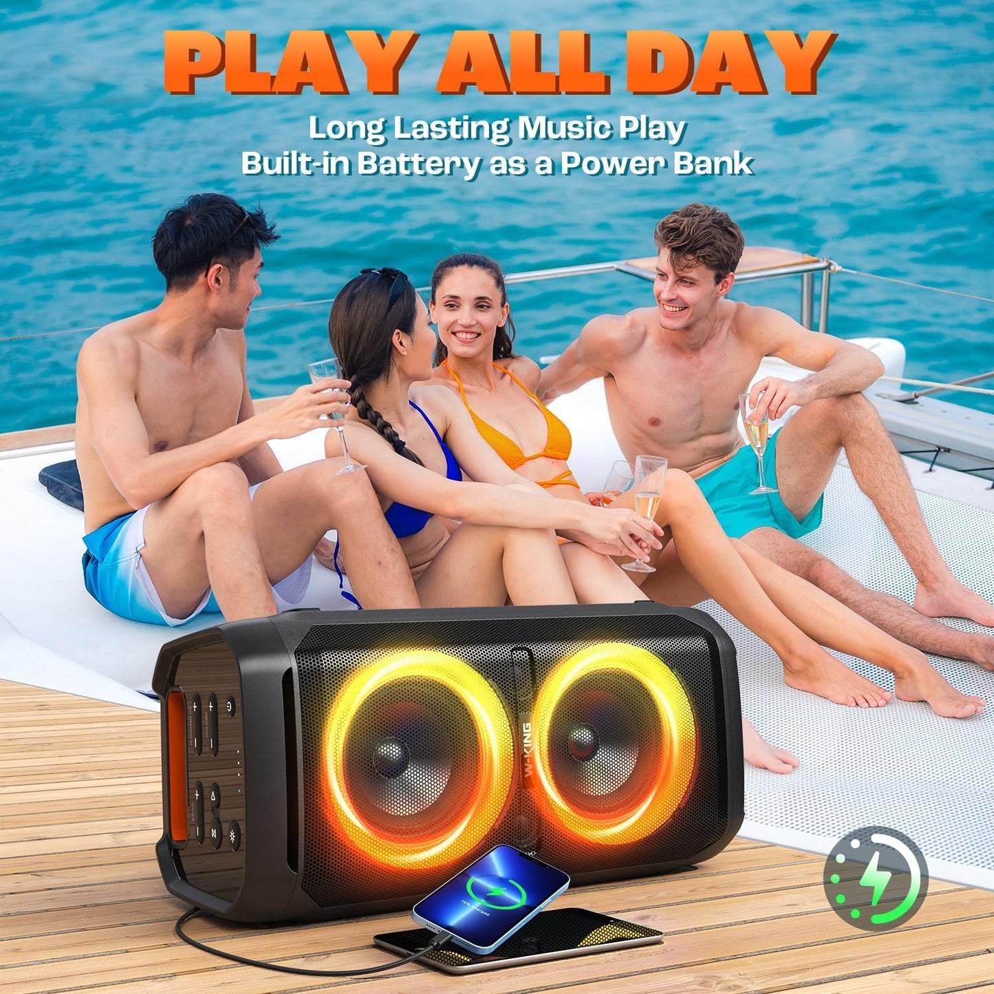240W Peak Speakers Bluetooth Wireless Loud, T11, 115dB Deep Bass, Large Haut Parleur Bluetooth Party Box,Portable Boombox,IPX6 Waterproof Party Outdoor Speakers, RGB Lights, 24H, MIC & Guitar in, TF, AUX