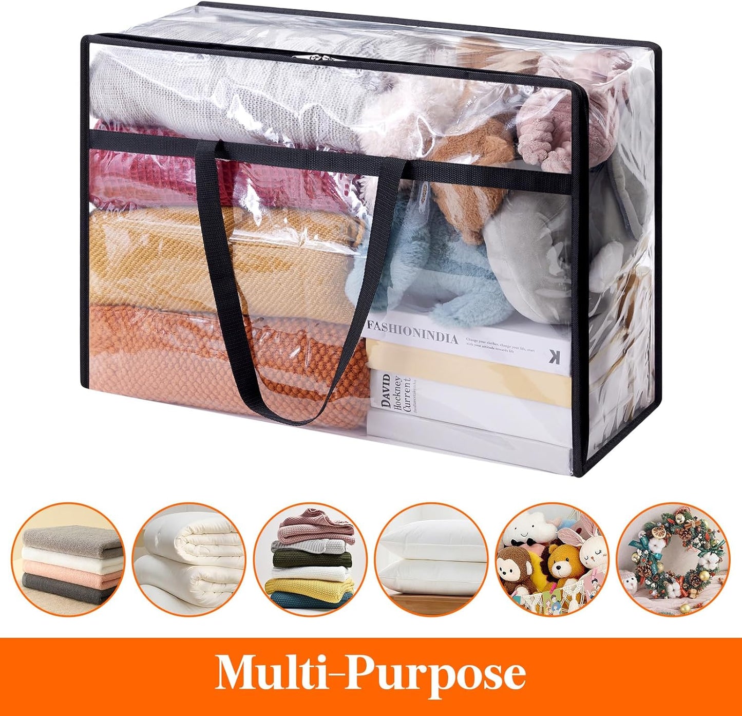 Lifewit 3 Pack Clear Clothes Storage Bags, 60L Plastic Blanket Storage Bags, Vinyl Foldable Moving Bags with Zipper, Closet Organizers and Storage Containers for Bedding, Duvet, Comforter