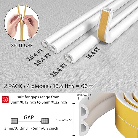 2Pc Silicone Seal Strip, Self-Adhesive Weather Stripping for Doors and Windows, Soundproof, Insulation, and Dustproof, 33Ft (Yellow)