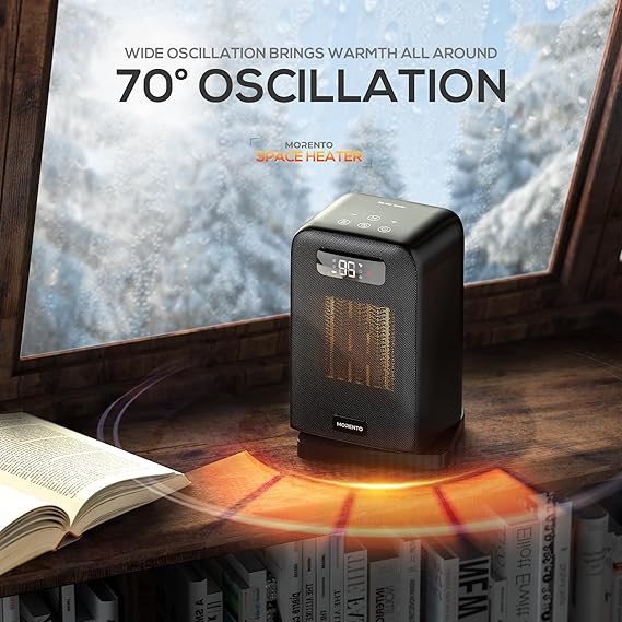 MORENTO Space Heaters for Indoor Use, 1500W Electric Heater, Desk Heater with Heating and Fan Modes in Office with Thermostat, Small Space Heaters for Bedroom and Indoor Use