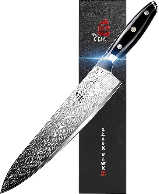 TUO Chef Knife - Kitchen Knives 10-inch High Carbon Stainless Steel - Pro Chef’s Knife with G10 Full Tang Handle - Black Hawk-S Series Knives Including Gift Box