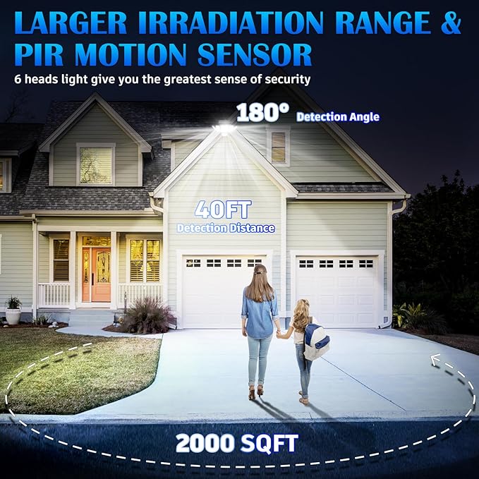 VENSSTNOR Solar Motion Sensor Flood Lights Outdoor - 496LEDs 3500LM 3 Lighting Modes 3 Levels Brightness, 6 Heads 360° Illumination, IP65 Solar Security Lights,for Porch Yard Patio Garage(2 Packs)