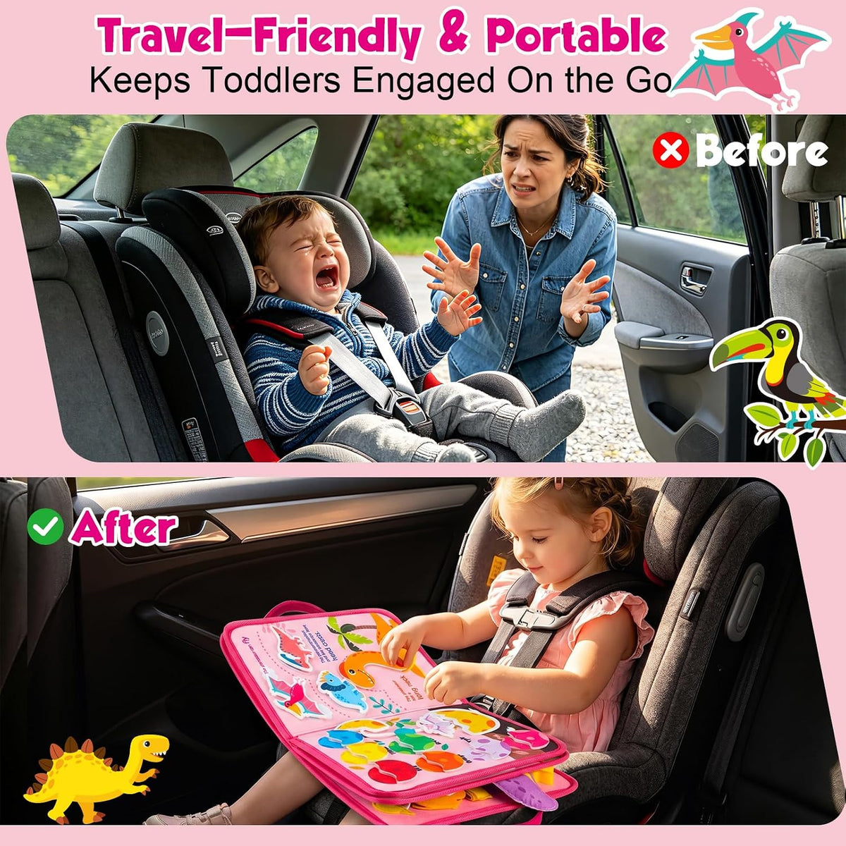 Toddler Busy Board - Montessori Toys for Toddler Girl Birthday Gift, Educational Learning Sensory Busy Book for Toddlers Girls, Toddlers Activities Travel Toys for Airplane Car