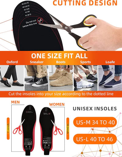 Electric Insoles For Men & Women, Winter Electric Foot Warmers with 3.7V 3000mAh Battery | USB Charge