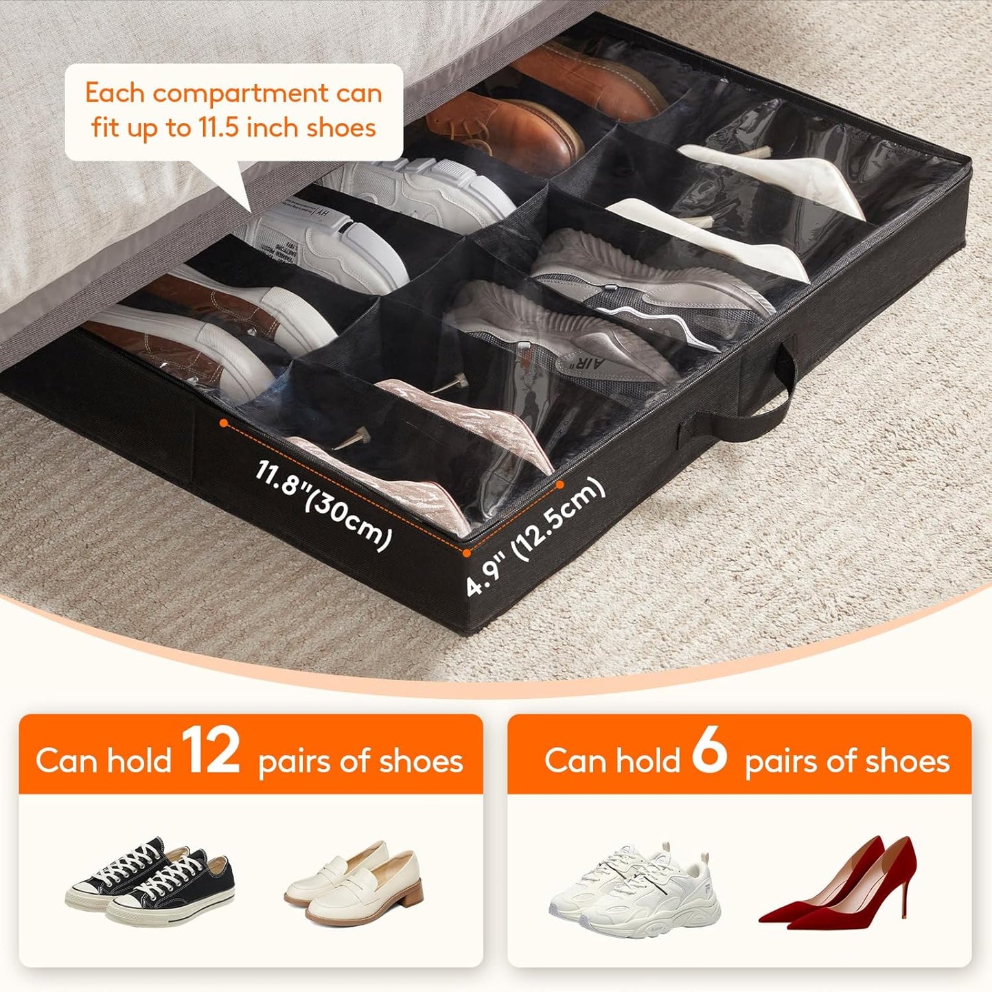 Lifewit Under Bed Shoe Storage Organizer for Closet, Underbed Storage Container Box with Clear Cover See Through Window Fabric Storage Bins