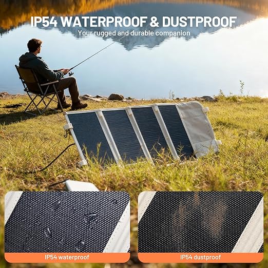 Litheli 24W Portable Solar Panel Charger, Foldout Mini Solar Panel for Camping, Hiking & Window Use, IP54 Waterproof, Dual USB-C/USB-A 5V/3A, Foldable Solar Charger for Phone, Camera & Power Bank