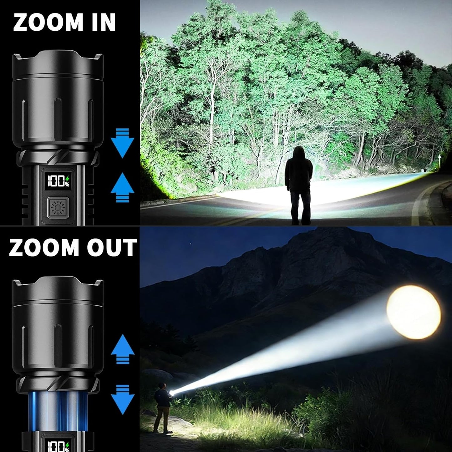 Flashlight Rechargeable 990000 High Lumens, 2 Pack Super Bright Flash Light, 6 Modes Zoomable Lampe with LCD Digital Display, Brightest LED Flashlights, Powerful Tactical Flashlight for Camping