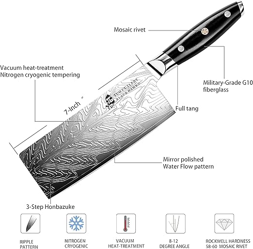 TUO Vegetable Meat Cleaver Knife - 7 inch Chinese Chef's Knife High Carbon Stainless Steel - Kitchen Knife with G10 Full Tang Handle - Black Hawk-S Japanese Cleaver Knives Including Gift Box
