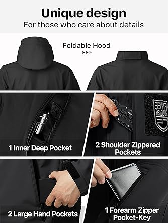 FREE SOLDIER Men's Outdoor Waterproof Soft Shell Hooded Military Tactical Jacket