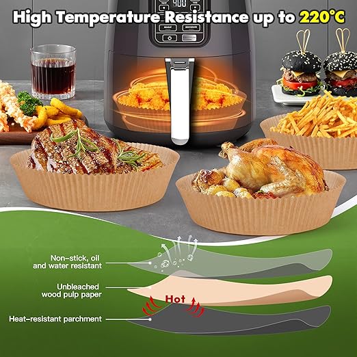 ocozy Air Fryer Liners, 150 Pieces Unbleached Parchment Paper Liners 8 Inch Square, Food Grade, Non-Stick and Oil Proof Airfryer Liners for Chefman COSORI T-FAL Ninja 5-8 Quart Square Air Fryer