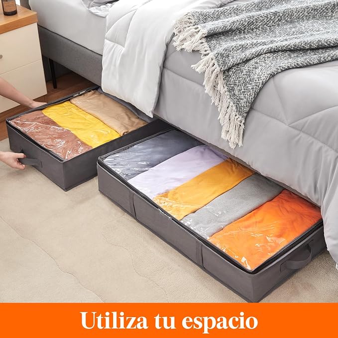 2 Pack 65L Under Bed Storage Bins, Foldable Closet Organizers and Storage Containers,Underbed Storage Bags with Reinforced Handle for Blanket,Clothing,Comforter, Sheets,Wrapping Paper, Grey