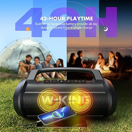 W-KING Bluetooth Speaker Loud, D10,  120W Peak Portable Speaker Bluetooth Wireless Party Boombox with 2* Subwoofer/70W Deep Bass, Lights/IPX6/42H/DSP/EQ/BT5.0/USB/TF/AUX, Haut Parleur Stereo Sound for Home