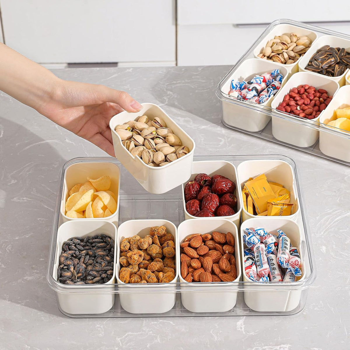 Snackle Box 8 Compartment Snack Container for Travel Road Trips