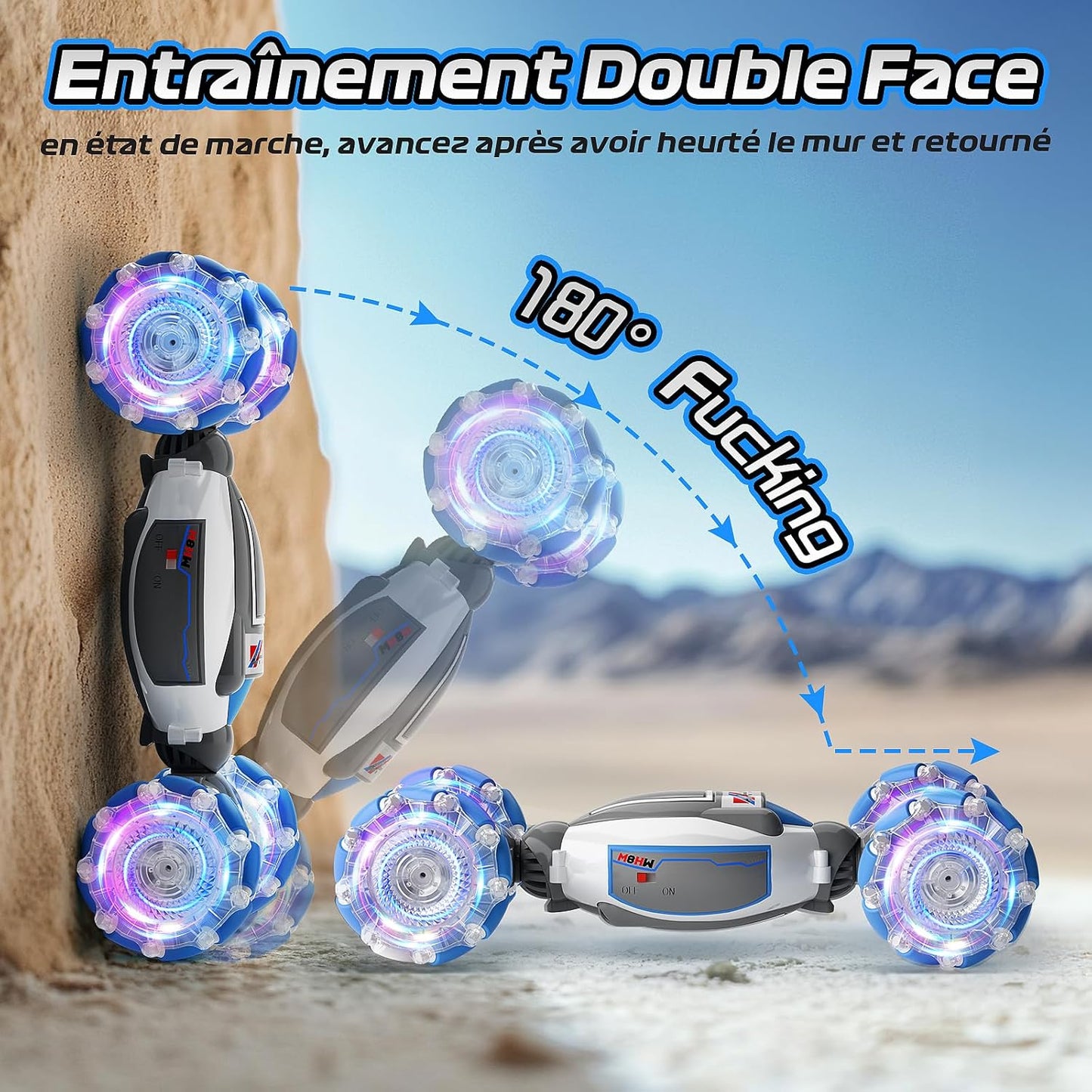 3-in-1 Remote Controlled Car from 6 7 8 9 10 Years, 2.4 GHz 4WD RC Car with Hand Control, Double-Sided Rotating Off-Road with Music and Light, Toy Christmas Gifts for Boys Girls