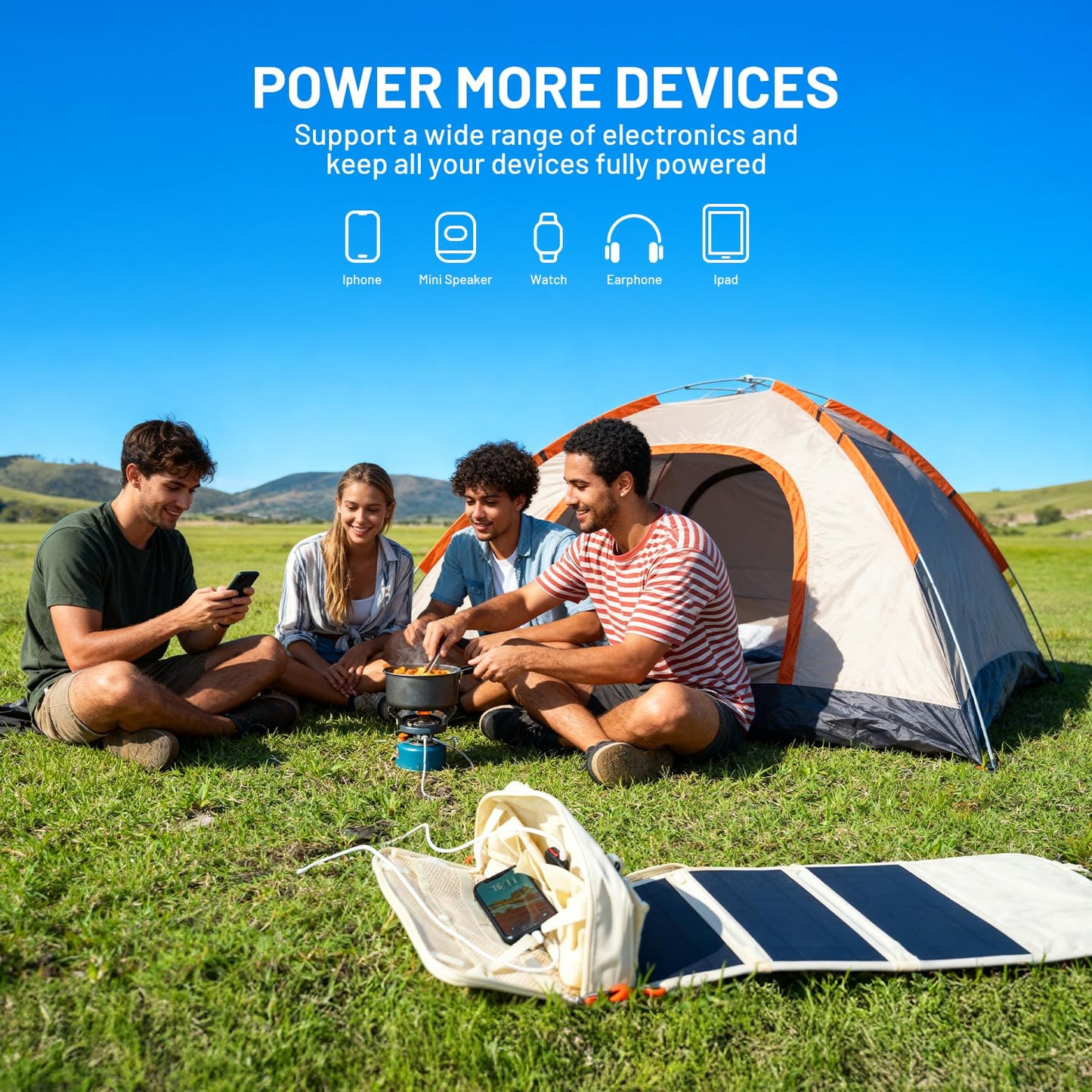 Litheli 24W Portable Solar Panel Charger, Foldout Mini Solar Panel for Camping, Hiking & Window Use, IP54 Waterproof, Dual USB-C/USB-A 5V/3A, Foldable Solar Charger for Phone, Camera & Power Bank