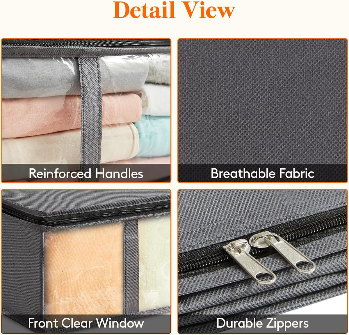 2 Packs 90L, Under Bed Storage Bags with Front Clear Window, Grey