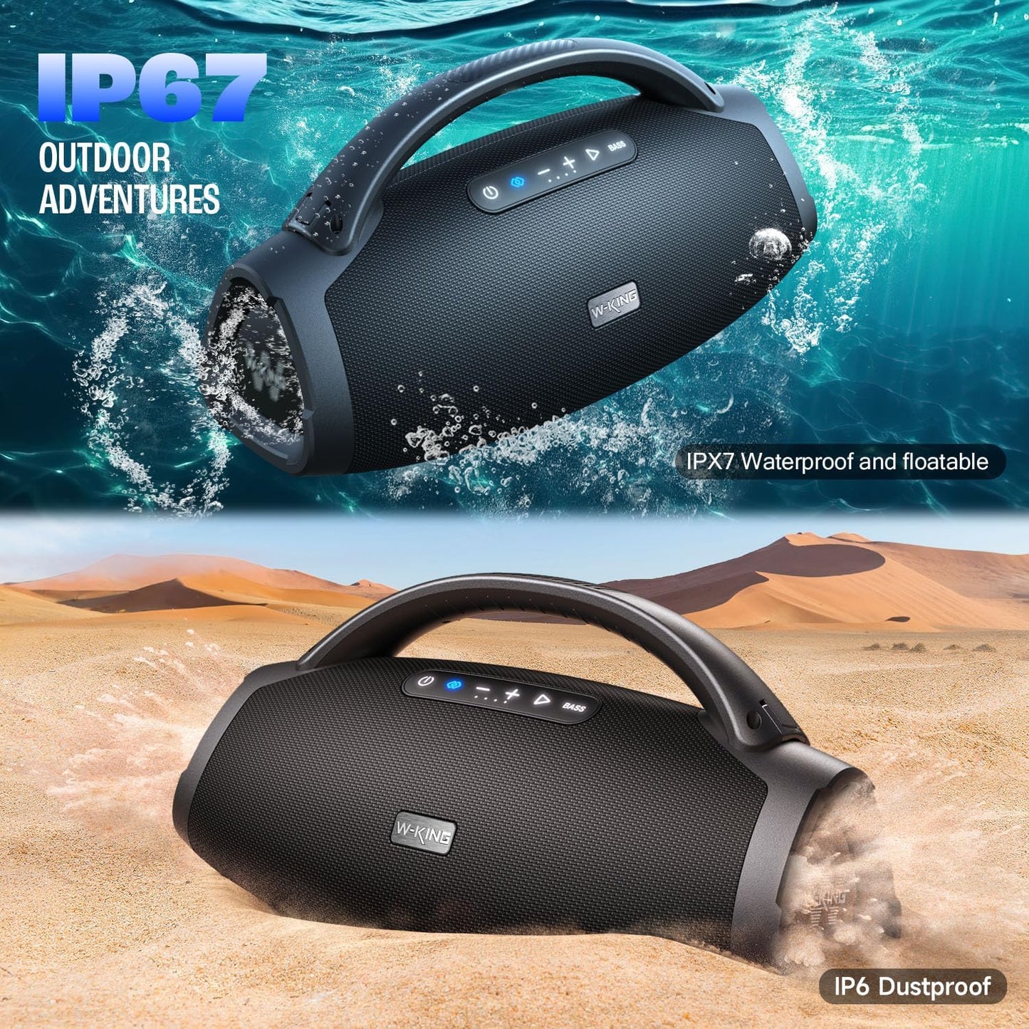 W-King Bluetooth Speaker X20, 330W Peak 200W RMS Portable Wireless Speaker with 7.5" Subwoofer, 40Hz Massive Bass, EQ APP, 2.1Ch, IPX7, BT5.4, Stereo Pairing, OTG, Boom Box for Party, Outdoor, Beach