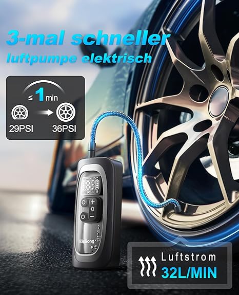 Electric Air Pump Battery Bicycle Pump 150 PSI Portable Battery Compressor 12 V 1800 mAh Rechargeable Air Pump Bicycle with LED Light, Electric Bicycle Pump for Car, E-Bike, Motorcycle