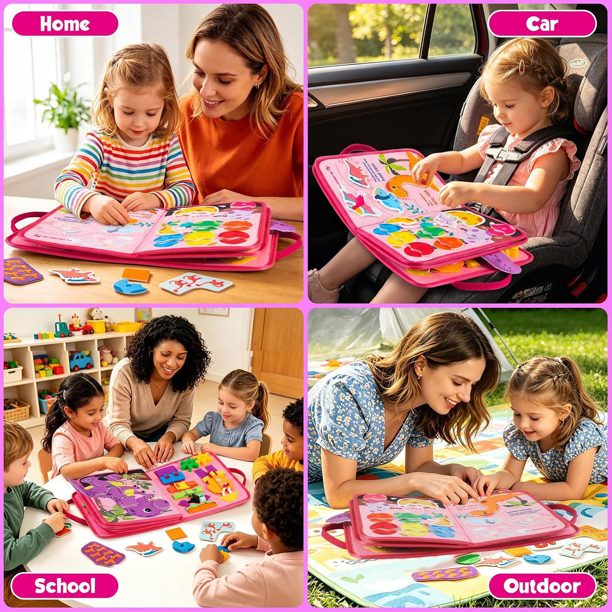 Toddler Busy Board - Montessori Toys for Toddler Girl Birthday Gift, Educational Learning Sensory Busy Book for Toddlers Girls, Toddlers Activities Travel Toys for Airplane Car