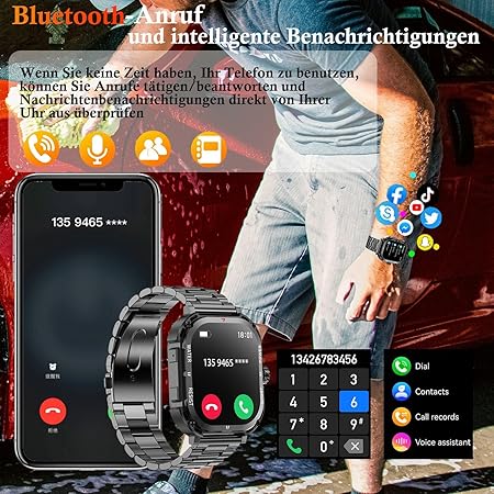 Men's Smart Watch with 2.1" Large Screen, 820mAh Battery, IP68 Water Resistance, Bluetooth Calls, Heart Rate and Sleep Monitor, 120 Sports Modes