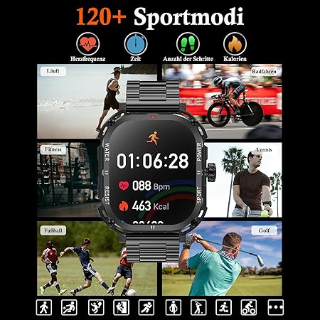 Men's Smart Watch with 2.1" Large Screen, 820mAh Battery, IP68 Water Resistance, Bluetooth Calls, Heart Rate and Sleep Monitor, 120 Sports Modes