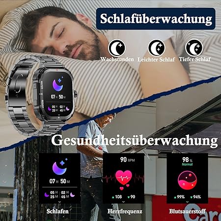 Men's Smart Watch with 2.1" Large Screen, 820mAh Battery, IP68 Water Resistance, Bluetooth Calls, Heart Rate and Sleep Monitor, 120 Sports Modes