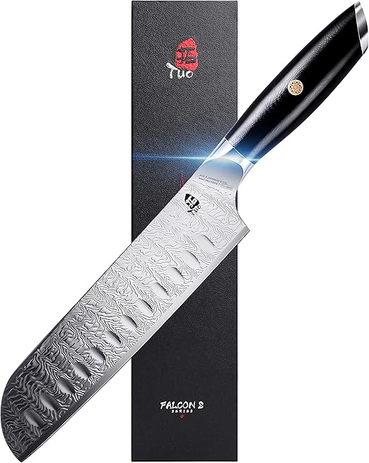 TUO Santoku Knife - 7 inch Kitchen Knife Japanese Chef Knife Asian Knife, Japanese AUS-8 Stainless Steel with Ergonomic G10 Handle - Falcon S Series with Gift Box